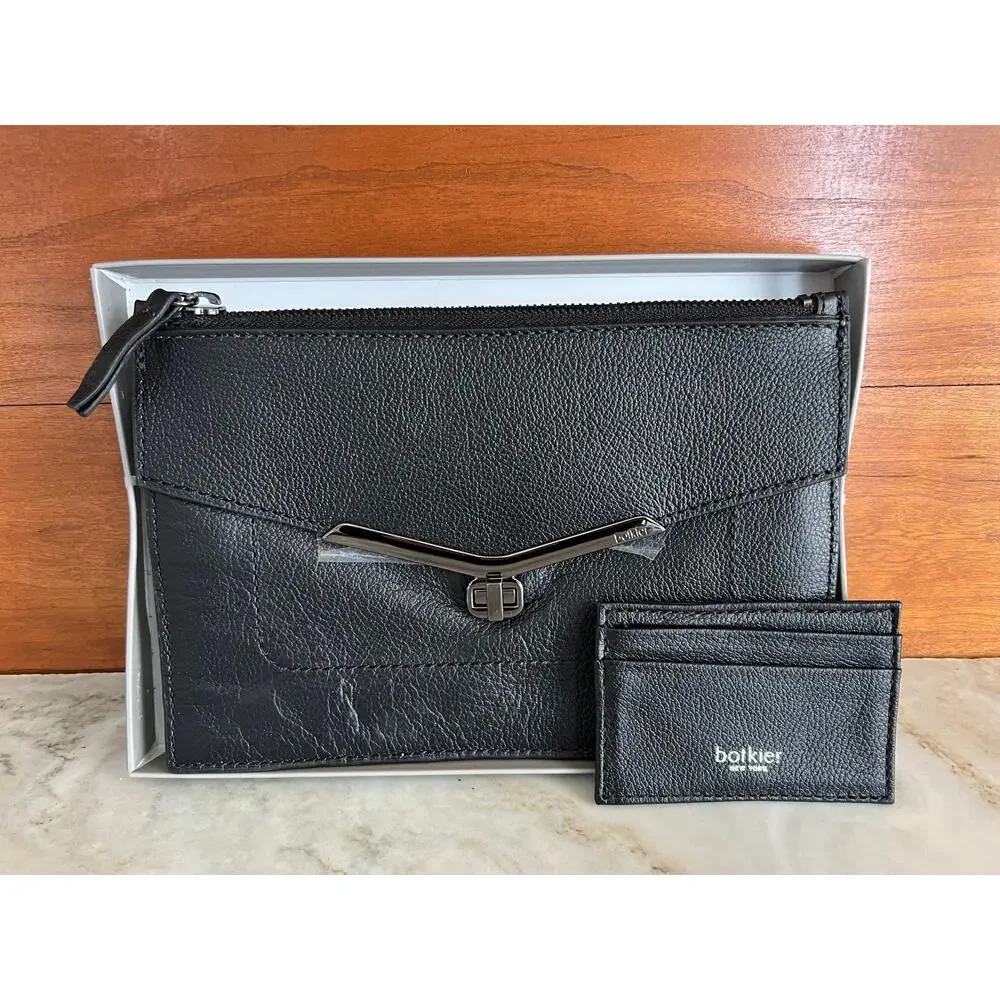 Botkier Valentina Leather envelope clutch wristlet Card Stacker Black